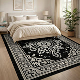 Black and White Traditional Persian Ornate Black White Mandala Area Rug