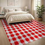Red Red White Gingham Checkered Area Rug