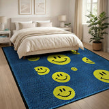 Blue and Teal Playful Yellow Smiley Faces Blue Area Rug
