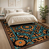 Teal Orange Persian Medallion Area Rug