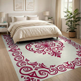 Red Ornate Floral Damask Area Rug