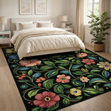 Vibrant Floral Multi-Color Area Rug on Black