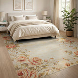 Vintage Peach Rose Floral Area Rug