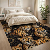 Tribal Cheetah Mandala Area Rug Black Gold