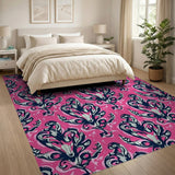Vibrant Pink Navy Floral Area Rug