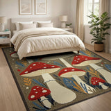 Boho Chic Multi-color and Patterns Whimsical Red Mushroom Forest Area Rug