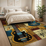 Electric Guitars Music Notes Geometric Rug