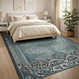 Blue and Teal Teal Medallion Persian Area Rug