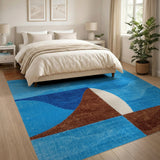 Abstract Geometric Blue Orange Area Rug