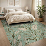 Teal Botanical Leaf Pattern Area Rug