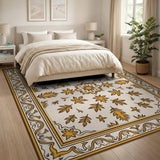 Cream Gold Ornate Floral Area Rug