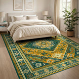 Teal and Gold Heritage Tribal Area Rug