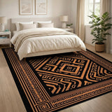 Orange Black Heritage Tribal Area Rug