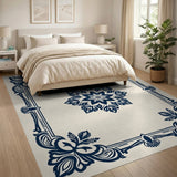 Navy Blue Persian Medallion Traditional Persian Area Rug