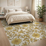 Elegant Gold Sunflower Vine Floral Rug