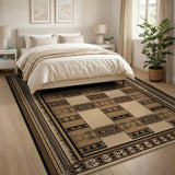 Brown Tan Heritage Tribal Geometric Rug