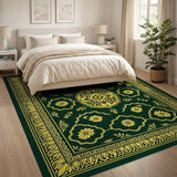 Traditional Persian Emerald Green Gold Floral Persian Area Rug