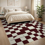 Maroon Checkerboard Abstract Area Rug