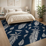 Navy Blue Feather Pattern Area Rug