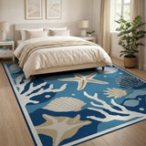 ODIKA Coastal Nautical Shells & Starfish Washable Low Pile Area Rug