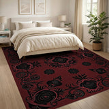 Red Red Black Floral Persian Area Rug