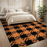 Orange Black Houndstooth Geometric Area Rug