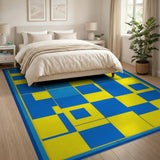 Vibrant Blue Yellow Geometric Patchwork Rug