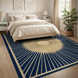 Golden Sunburst Navy Geometric Area Rug