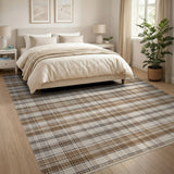 Brown and Tan Rustic Farmhouse Rustic Brown Tan Plaid Woven Area Rug