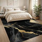 Black Gold Veined Marble Abstract Area Rug
