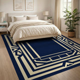 Blue and Teal Navy Blue Geometric Arch Area Rug