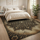 Ornate Gold Mandala Distressed Area Rug
