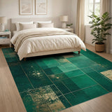 Emerald Green Gold Geometric Abstract Area Rug