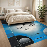 Blue Airplane Moon Flight Geometric Area Rug