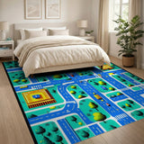 Multi-color and Patterns Cartoon City Streets Play Rug