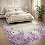 Cute Bunny Purple Floral Area Rug