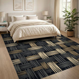 Black and Tan Woven Geometric Area Rug