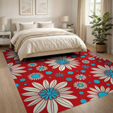 Vibrant Red Daisy Floral Area Rug