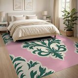 Pink Emerald Foliage Damask Area Rug