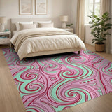 Vibrant Pink Green Swirl Abstract Area Rug