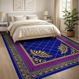 Royal Navy Persian Trellis Rug with Gold Laurel Borders
