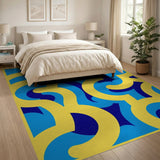 Vibrant Yellow Blue Navy Wave Abstract Rug