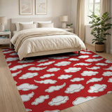 Playful Red Clouds Cartoon Area Rug