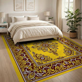 Ornate Yellow Persian Area Rug with Floral Medallion