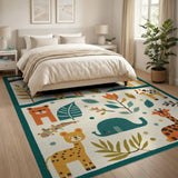 Multi-color and Patterns Whimsical Jungle Safari Kids Area Rug