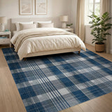 Distressed Navy Plaid Area Rug