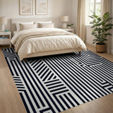 Bold Black and White Bold Black White Geometric Maze Area Rug