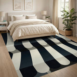 Black White Striped Awning Area Rug