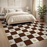 Golden Leaf Checkerboard Brown Tan Area Rug