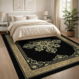Elegant Gold Mandala on Black Area Rug